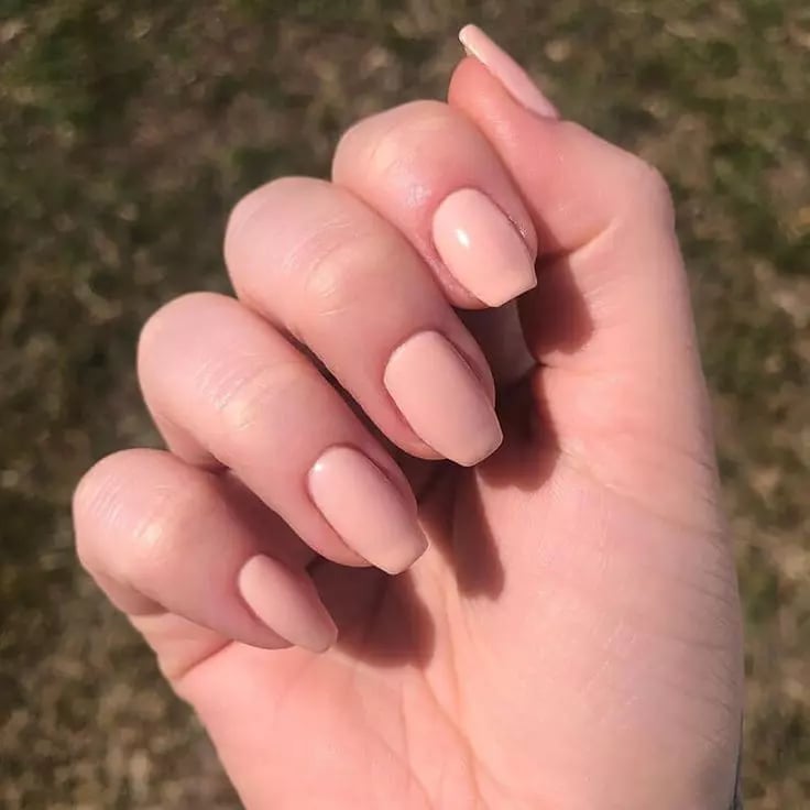 Light Peach Nude Glossy Short Coffin Nails — Cute Short Coffin Nails