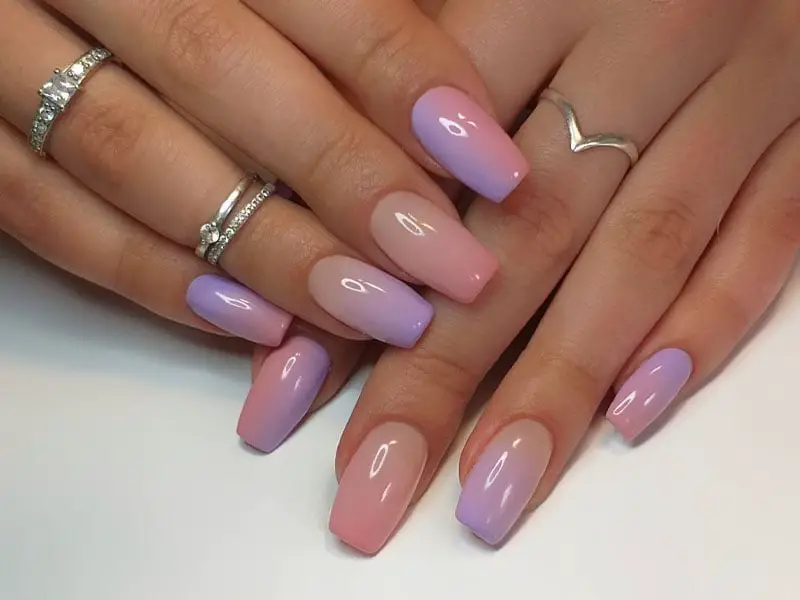 Nude Pink Lavender Ombre Short Coffin Nails — Cute Short Coffin Nails