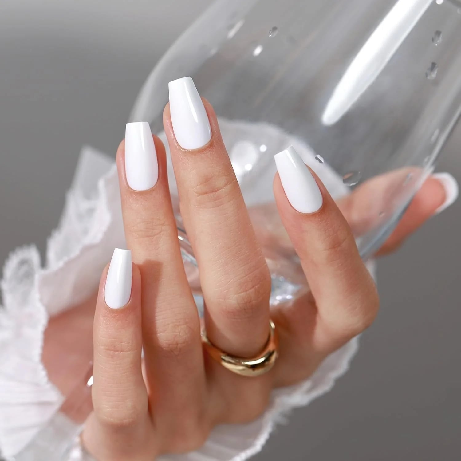 Opaque White Glossy Short Coffin Nails — Cute Short Coffin Nails