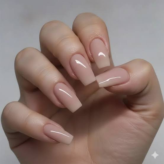 Solid Nude High Gloss Short Coffin Nails — Cute Short Coffin Nails