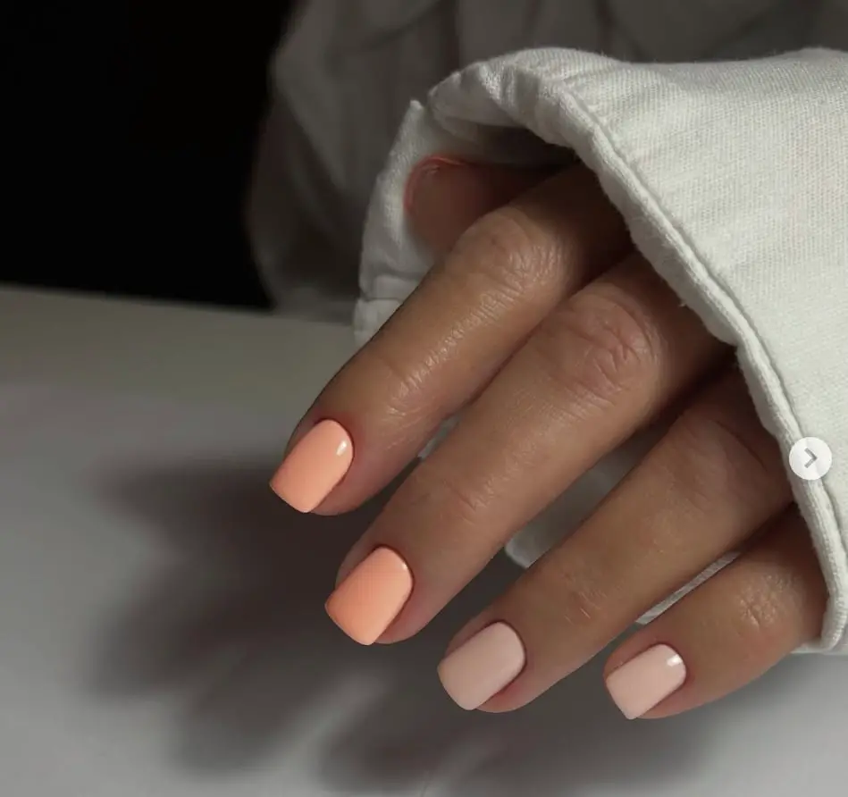 Peach and Pink Gradient Short Square Nails Peach and Pink Gradient Short Square Nails — Cute Short Gel Nails