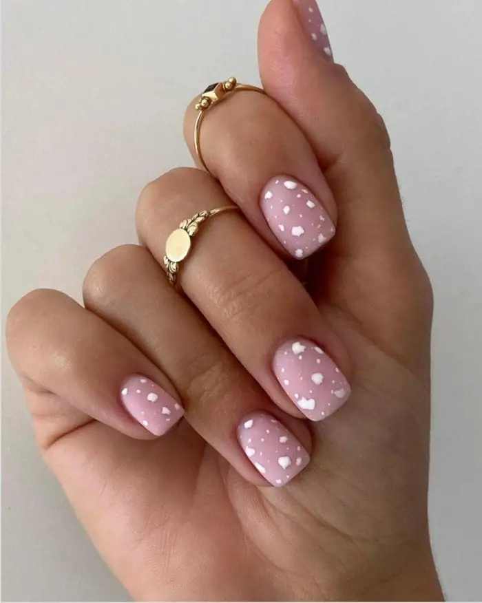 Matte Pink Polka Dot Short Square Nails Matte Pink Polka Dot Short Square Nails — Cute Short Gel Nails