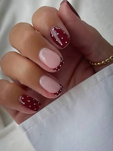 Red Polka Dot French Twist Short Square Nails Red Polka Dot French Twist Short Square Nails — Cute Short Gel Nails