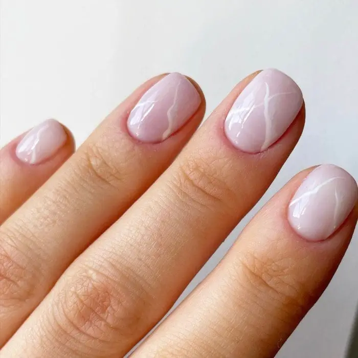Pale Pink Marble Vein Short Oval Nails Pale Pink Marble Vein Short Oval Nails — Cute Short Gel Nails