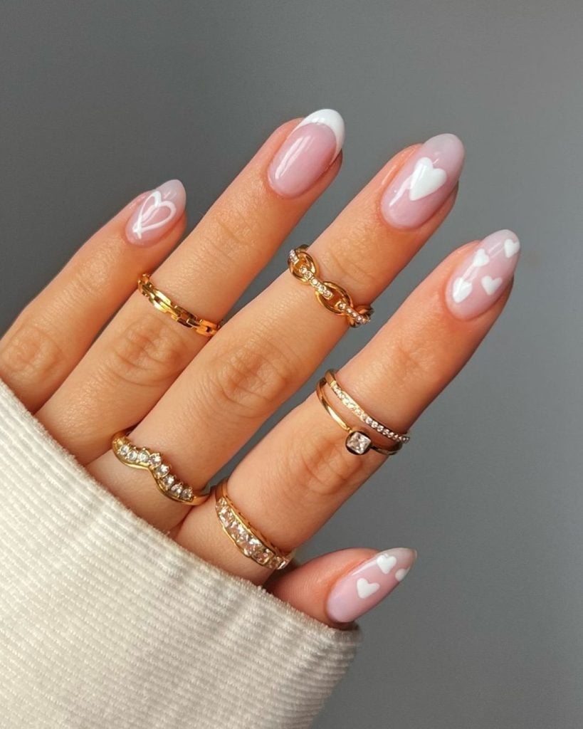 Short Oval White Heart French Tip Nails Short Oval White Heart French Tip Nails — Cute White Nails