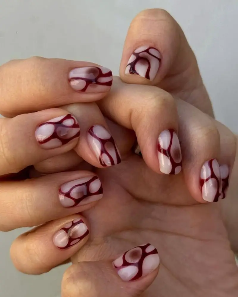 Short Square Abstract Burgundy Design Short Square Abstract Burgundy Design — Cute Wine Nails