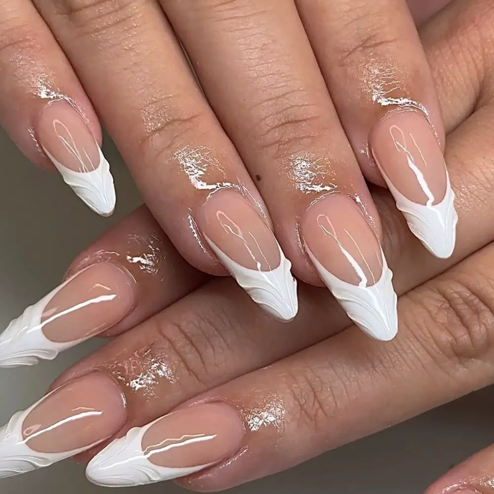 Nude Almond Nails with Wavy 3D French Tips — Easy 3D Nails