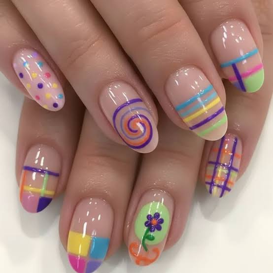 Medium Oval With Multiple Art Designs — Easy Nail Art Inspo
