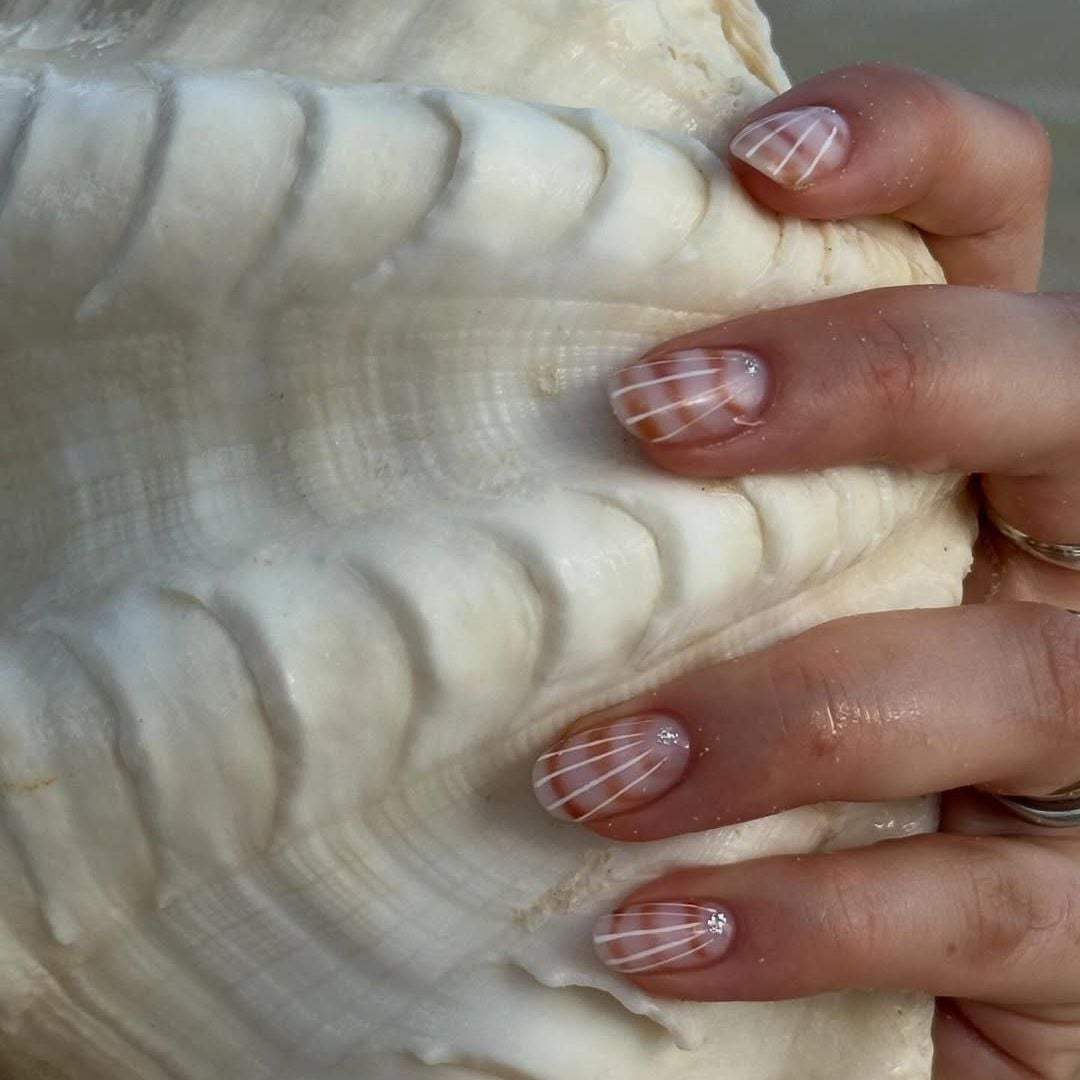 Clear Base With Thin White Lines — Easy Nail Art Inspo