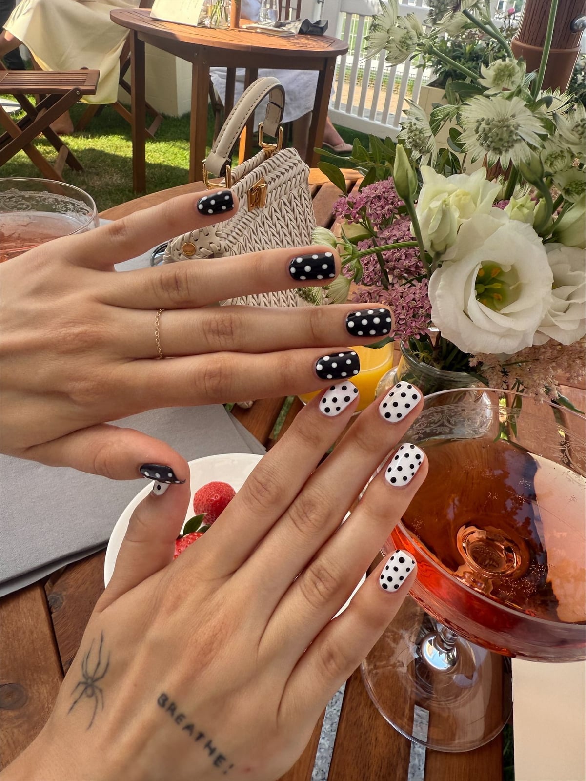 Black With White Polka Dots Short Square Nails — Easy Nail Art Inspo