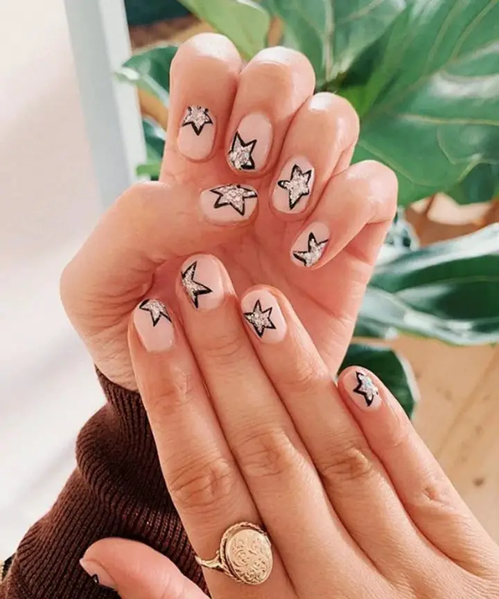 Sheer Pink Stars With Glitter Fill — Easy Nail Art Inspo