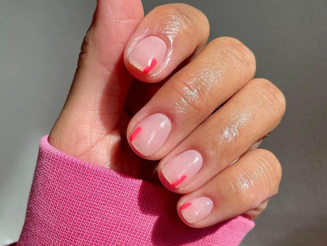Short Oval With Thin Neon Pink Lines — Easy Nail Art Inspo