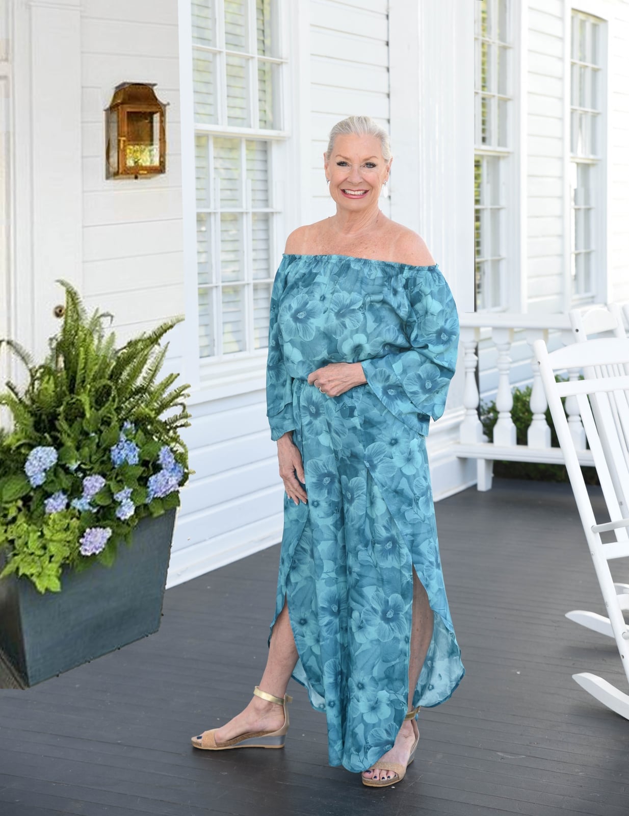 Teal Floral Off-The-Shoulder Maxi Dress Teal Floral Off-The-Shoulder Maxi Dress — Elegant Boho Outfits