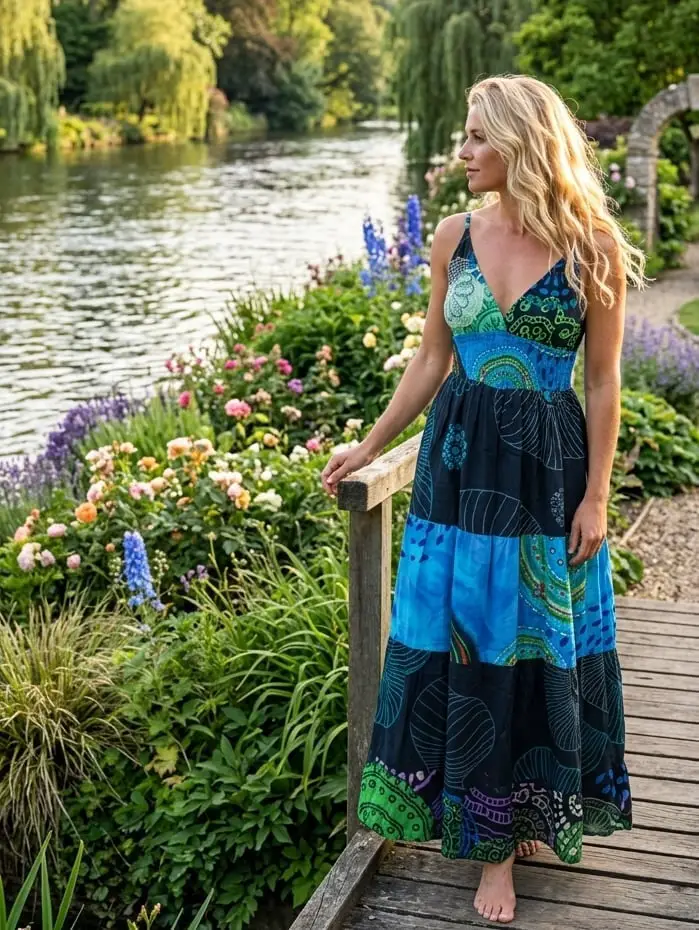 Patchwork Print Sleeveless Maxi Dress Patchwork Print Sleeveless Maxi Dress — Elegant Boho Outfits
