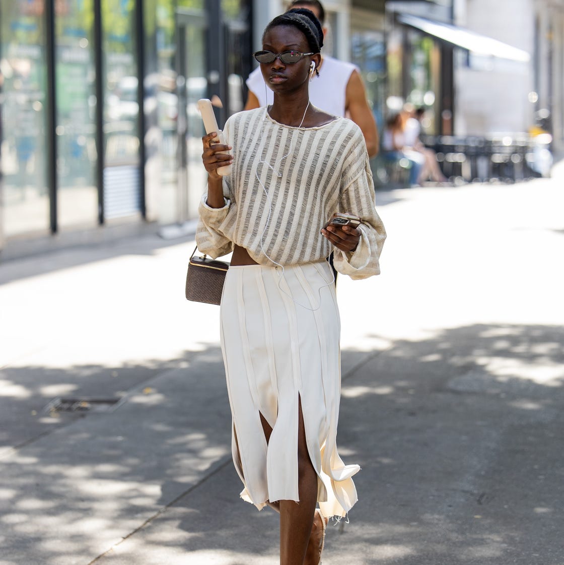 Oversized Striped Knit Sweater and Slit Skirt — Elegant Hot Weather Outfits