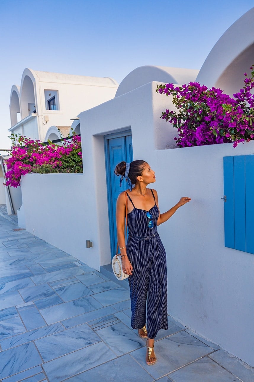 Navy and White Polka Dot Jumpsuit — Elegant Hot Weather Outfits
