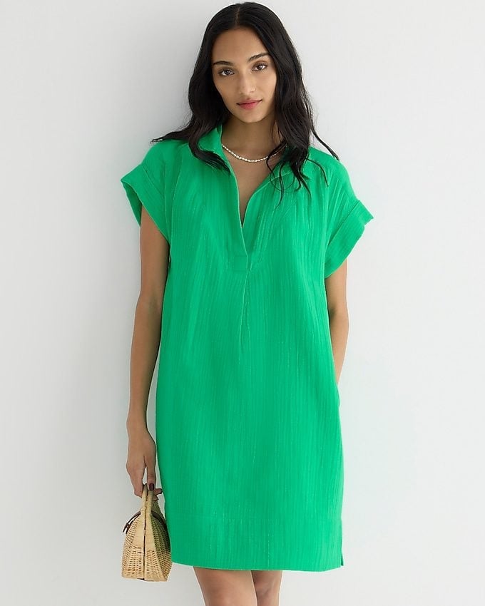 Bright Green Textured A-Line Dress — Elegant Hot Weather Outfits
