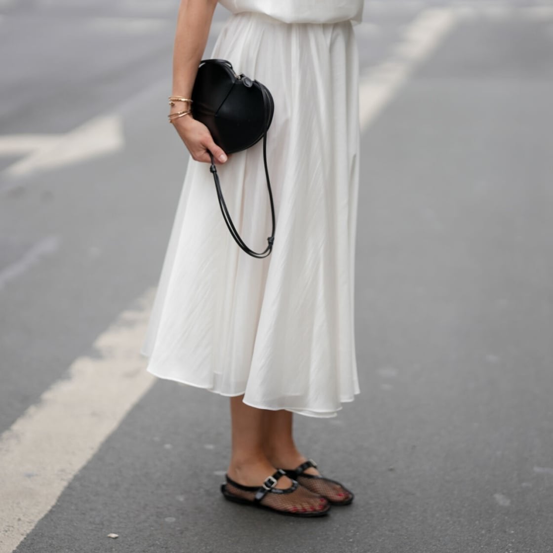 White A-Line Midi Dress and Mesh Sandals — Elegant Hot Weather Outfits