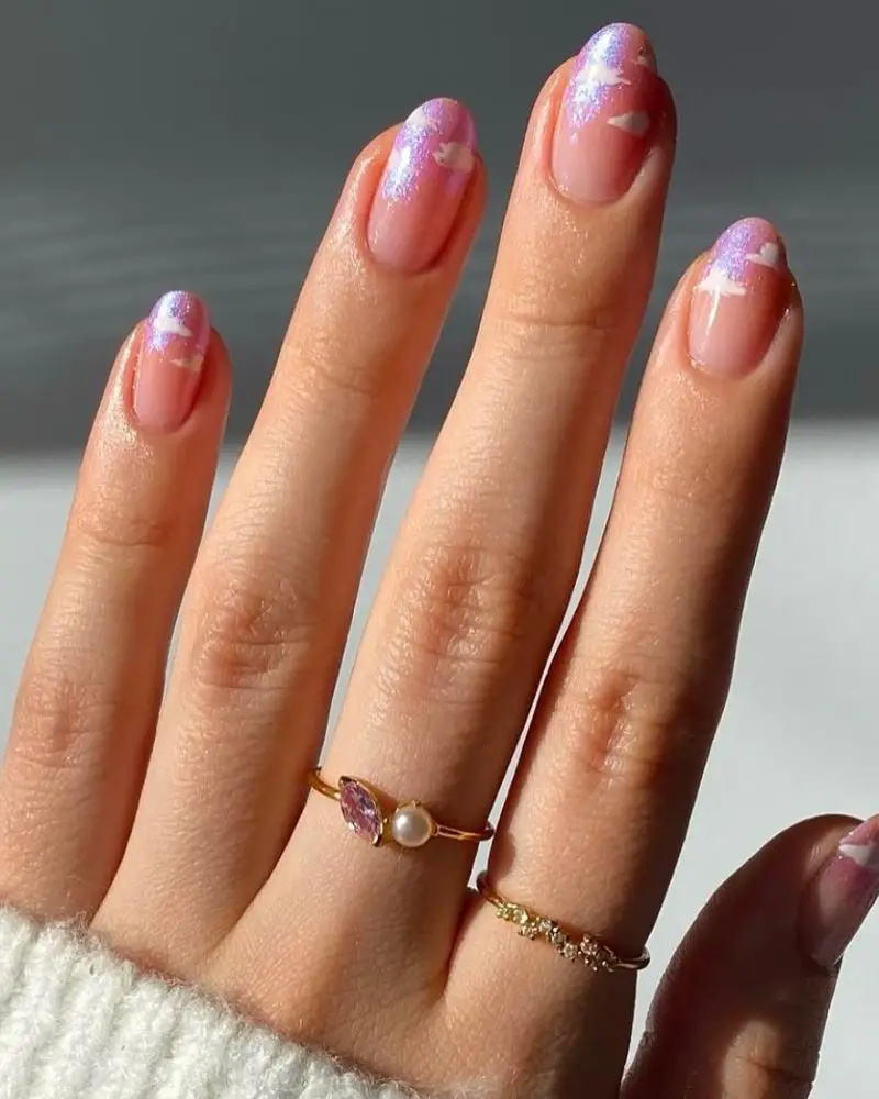 Medium Almond Cloud French Gradient Nails, миндаль — Elegant Korean Nail Art