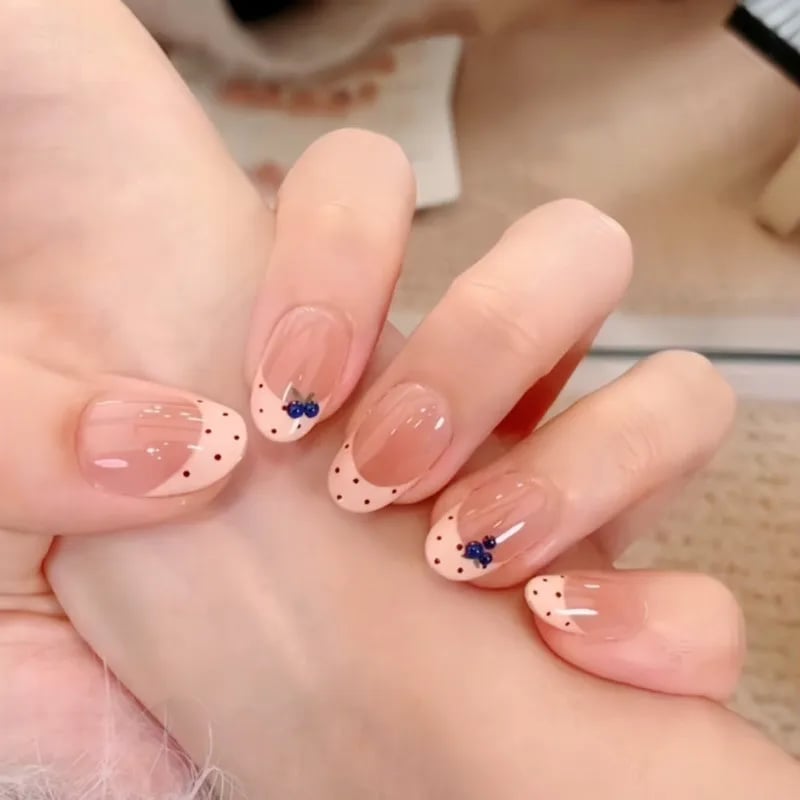 Medium Almond Cherry French Tip Nails — Elegant Korean Nail Art