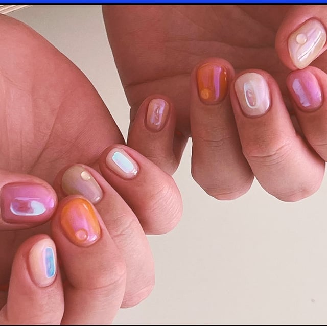 Short Square Iridescent Jelly Nails — Elegant Korean Nail Art