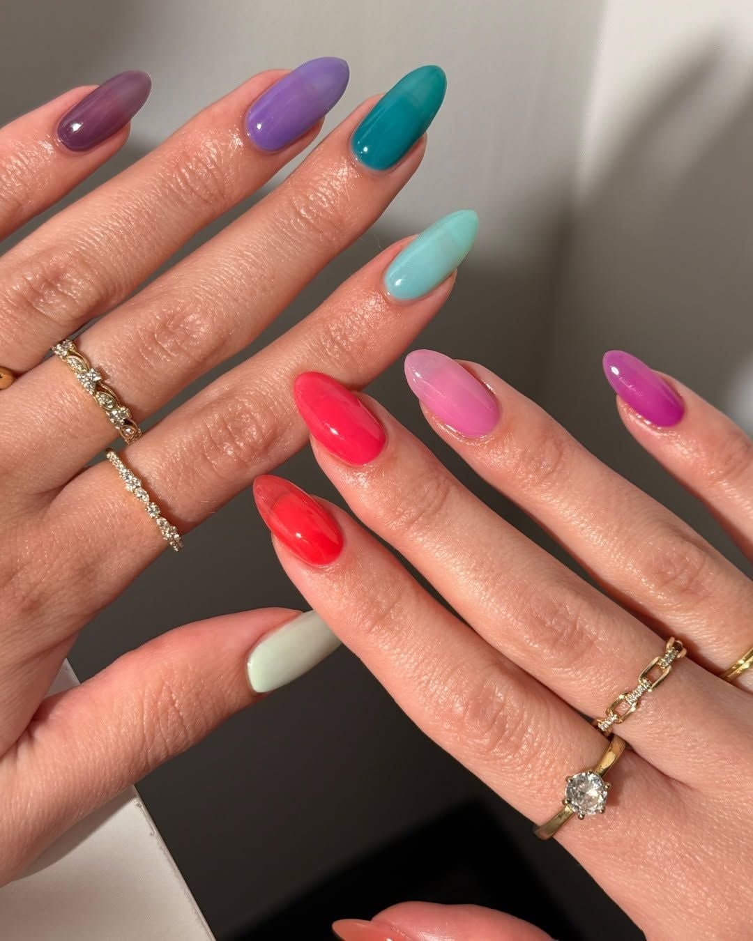 Short Oval Vibrant Jelly Colors — Elegant Korean Nail Art