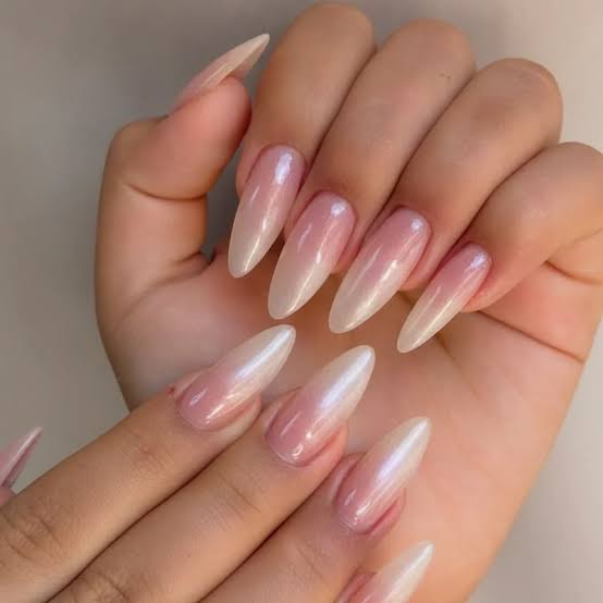 Short Almond Milky Pink Chrome Nails — Elegant Korean Nail Art