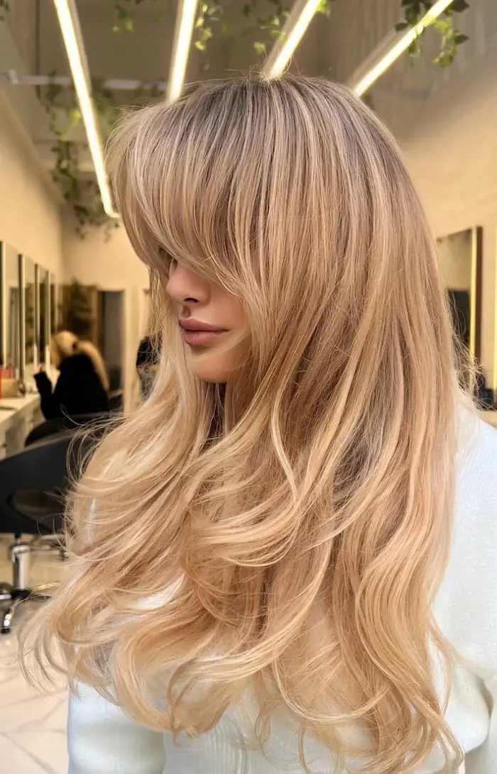 Mid-Back Peach Honey Blonde With Airy Layers Mid-Back Peach Honey Blonde With Airy Layers — Honey Blonde Hair Inspiration