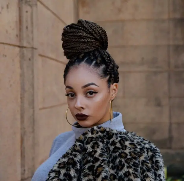 Braided Top Knot with Face-Framing Braids — Winter Braids for Black Women