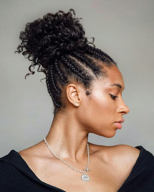 Cornrow Top Knot Bun with Braids — Winter Braids for Black Women