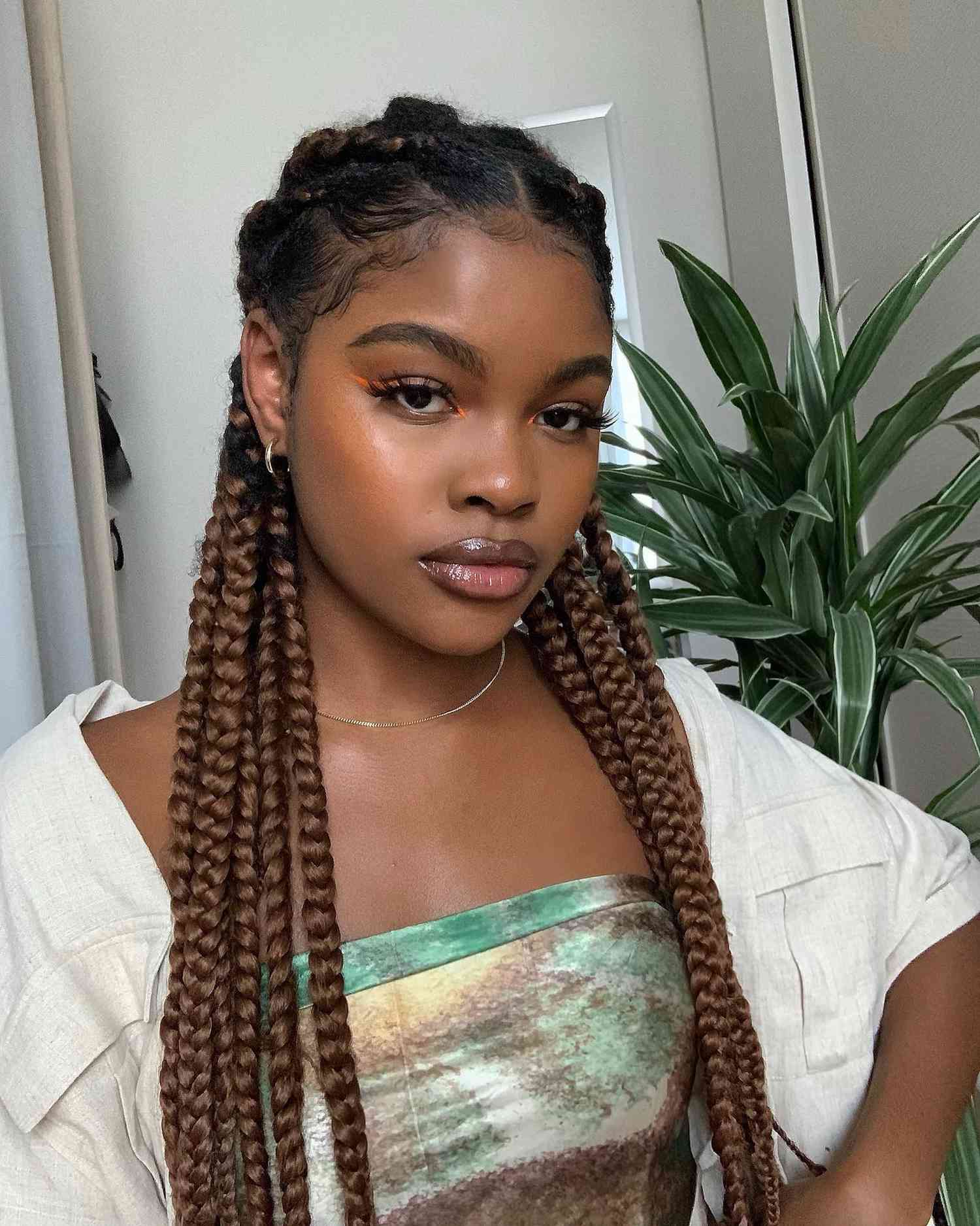 Warm Medium Brown Shoulder-Length Box Braids — Winter Braids for Black Women