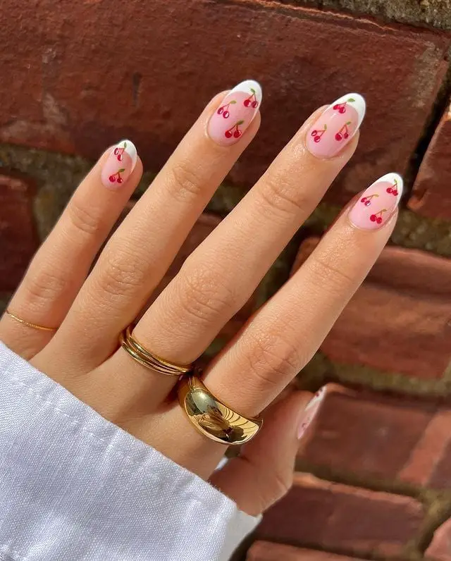 Cherry French Tip Short Almond Nails Cherry French Tip Short Almond Nails — Nail Art Ideas