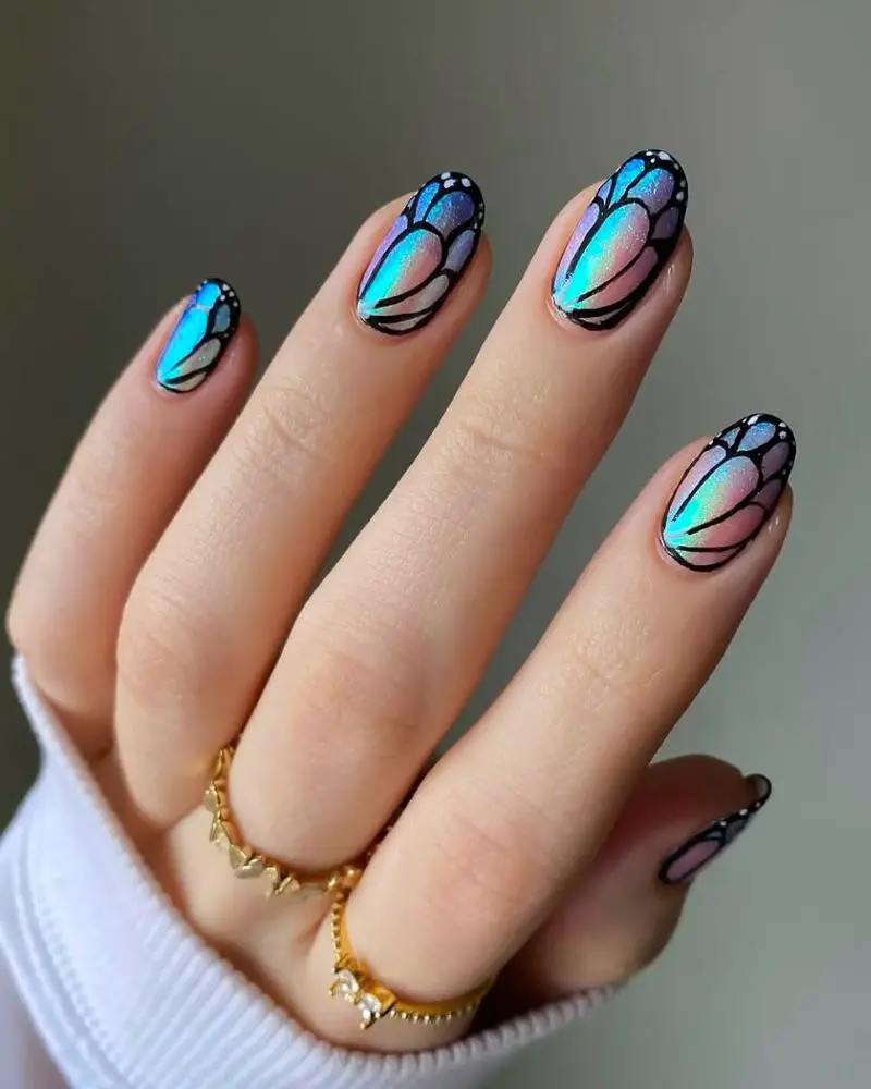 Iridescent Butterfly Wing Short Oval Nails Iridescent Butterfly Wing Short Oval Nails — Nail Art Ideas
