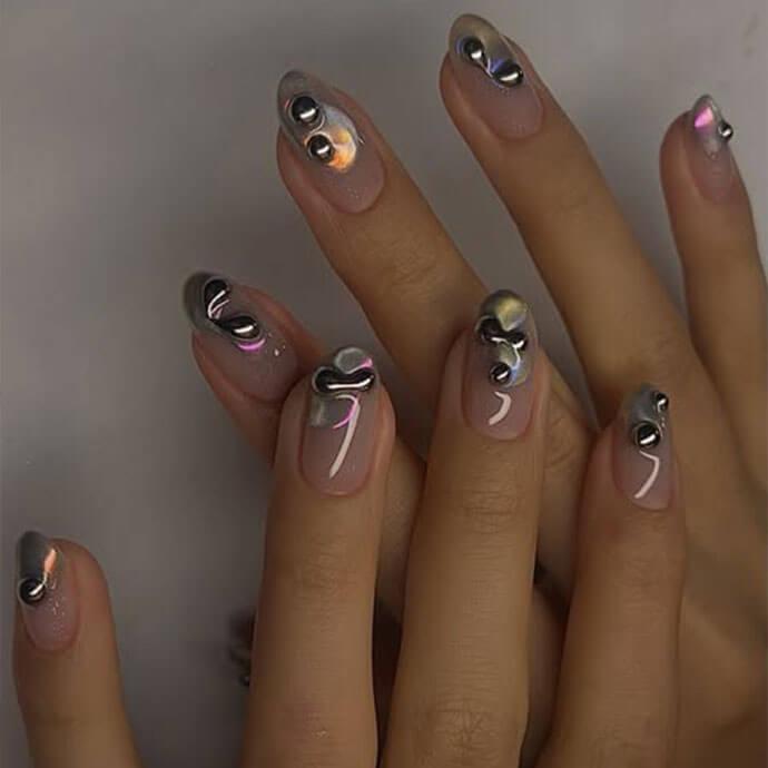 Nude 3D Embellishment Medium Almond Nails Nude 3D Embellishment Medium Almond Nails — Nail Art Ideas