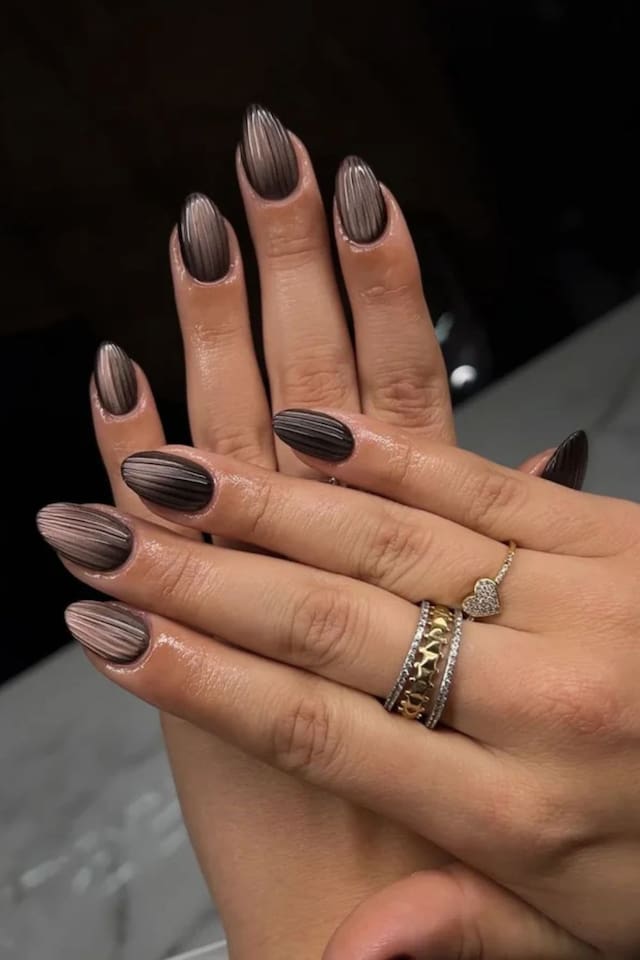 Dark Brown Beige Ombre Medium Almond Nails Dark Brown Beige Ombre Medium Almond Nails — Nail Art Ideas