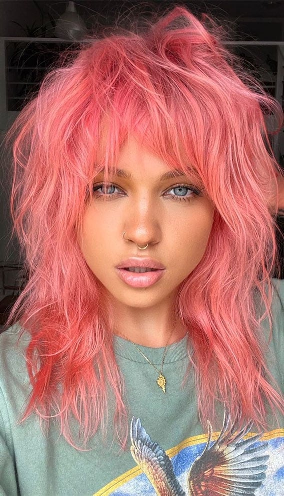 Shag Haircut With Bubblegum And Cinnamon Rose Pink Shag Haircut With Bubblegum And Cinnamon Rose Pink — Pink Hair Dye Inspiration