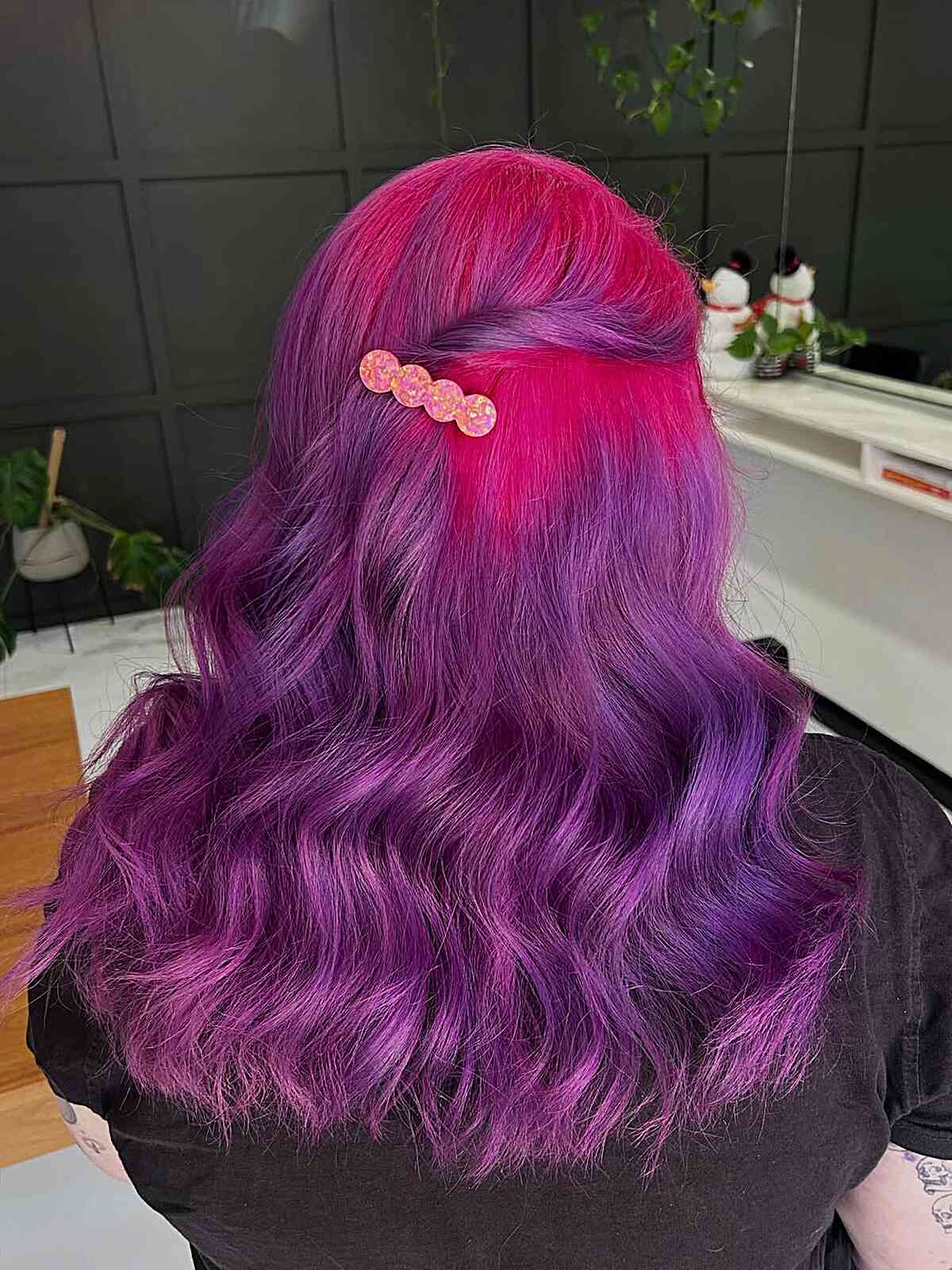 Collarbone Waves Pink And Purple Blocks Collarbone Waves Pink And Purple Blocks — Purple Hair Dye Inspiration