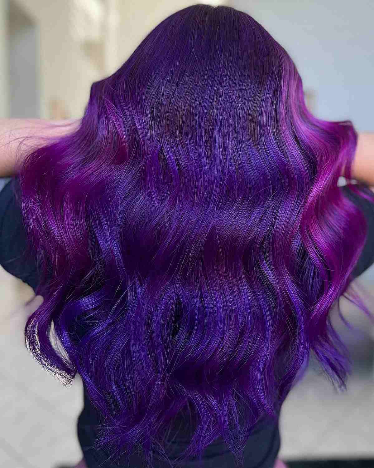 Mid-Back Vibrant Purple With Darker Undertones Mid-Back Vibrant Purple With Darker Undertones — Purple Hair Dye Inspiration