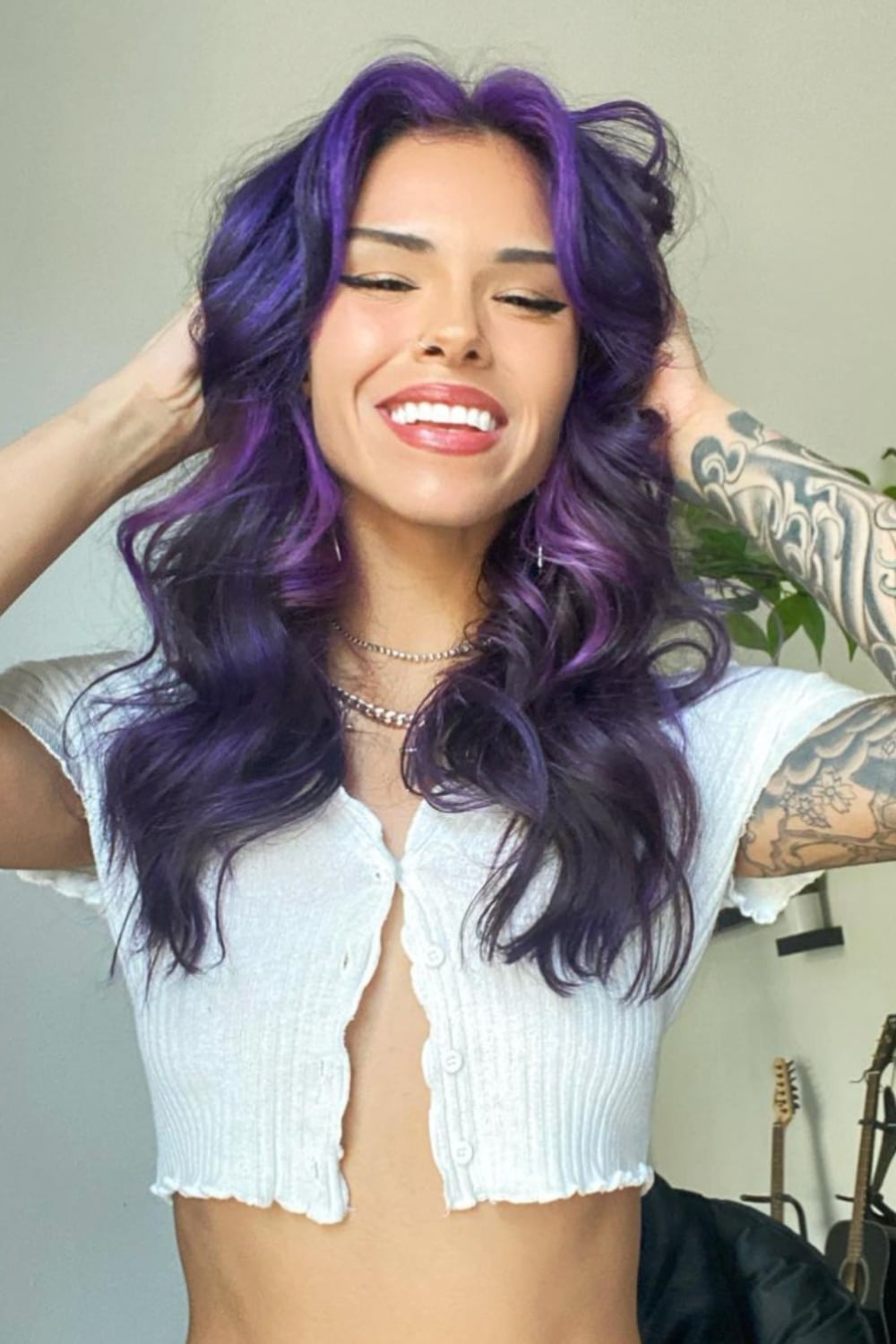 Collarbone Layers Dark Base Purple Highlights Collarbone Layers Dark Base Purple Highlights — Purple Hair Dye Inspiration