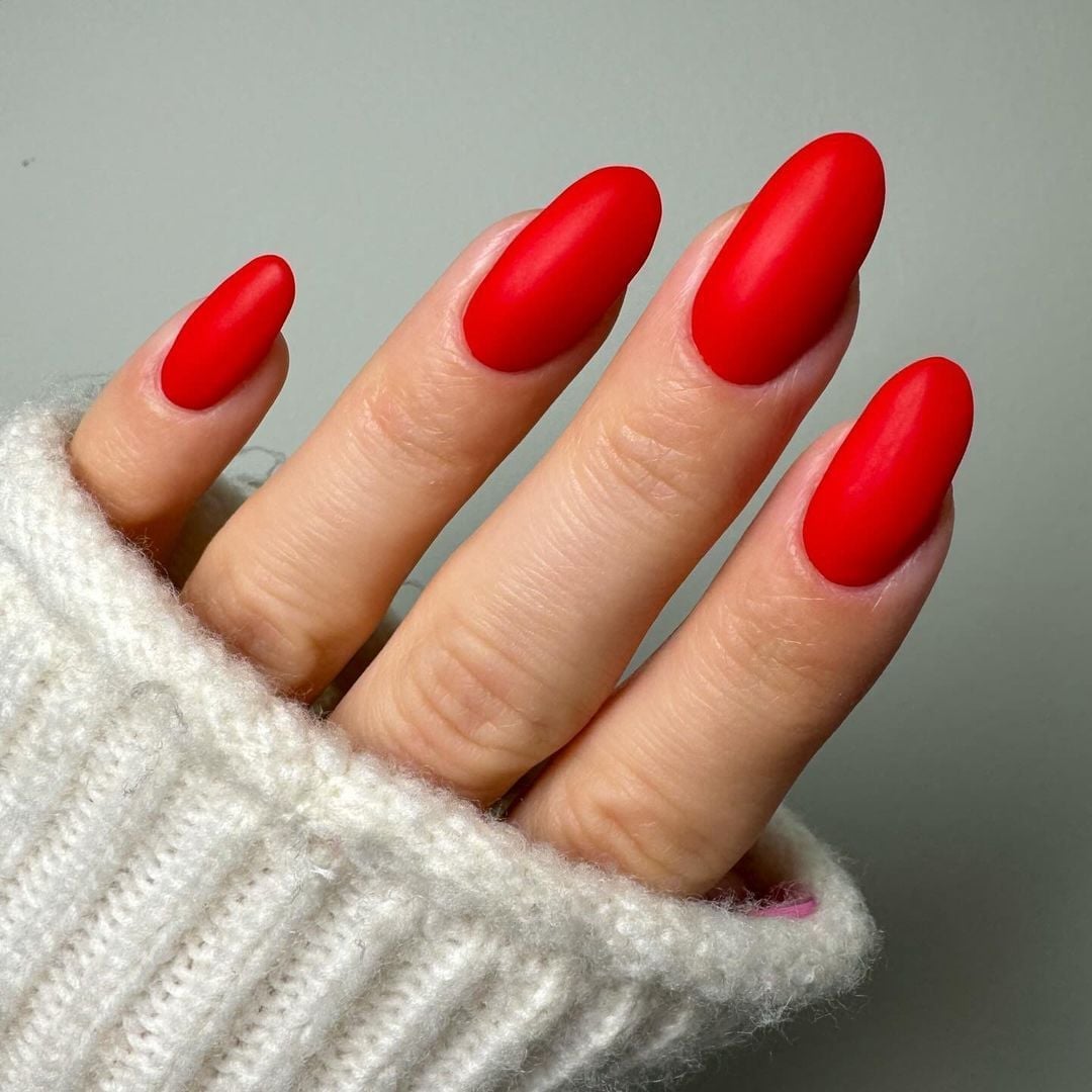 Medium Almond Matte Vibrant Red French Medium Almond Matte Vibrant Red French — Russian Manicure Inspiration