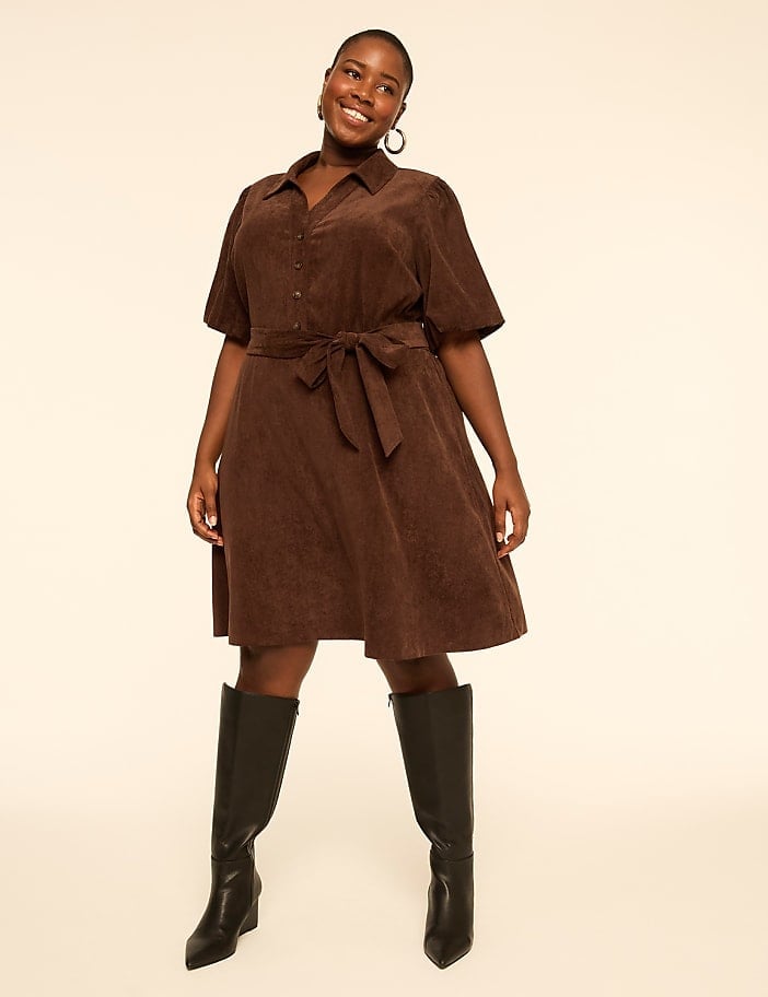 Brown Corduroy Shirt Dress with Tie Waist Brown Corduroy Shirt Dress with Tie Waist — Simple 21st Birthday Outfits