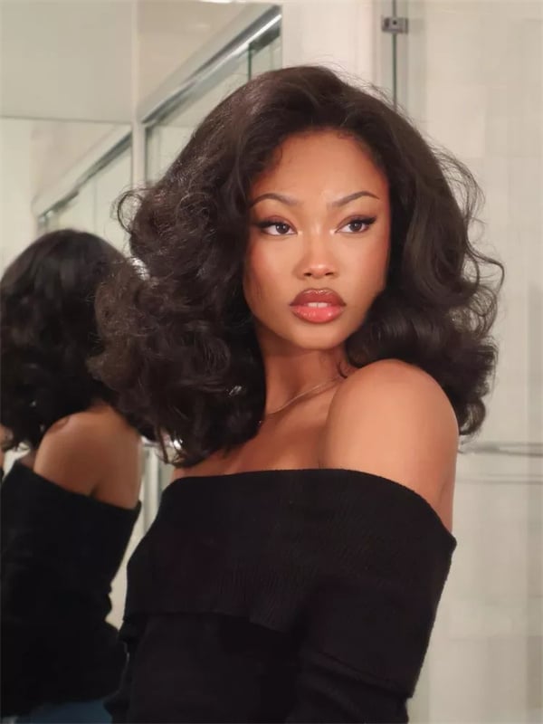 Shoulder Length Dark Brown Bouncy Blowout — Simple 90s Blowout Hair