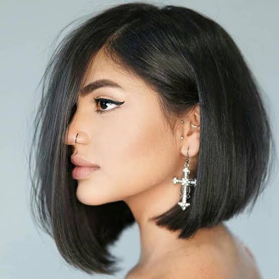 Sharp Straight Bob Side View Sharp Straight Bob Side View — Simple A-Line Bob