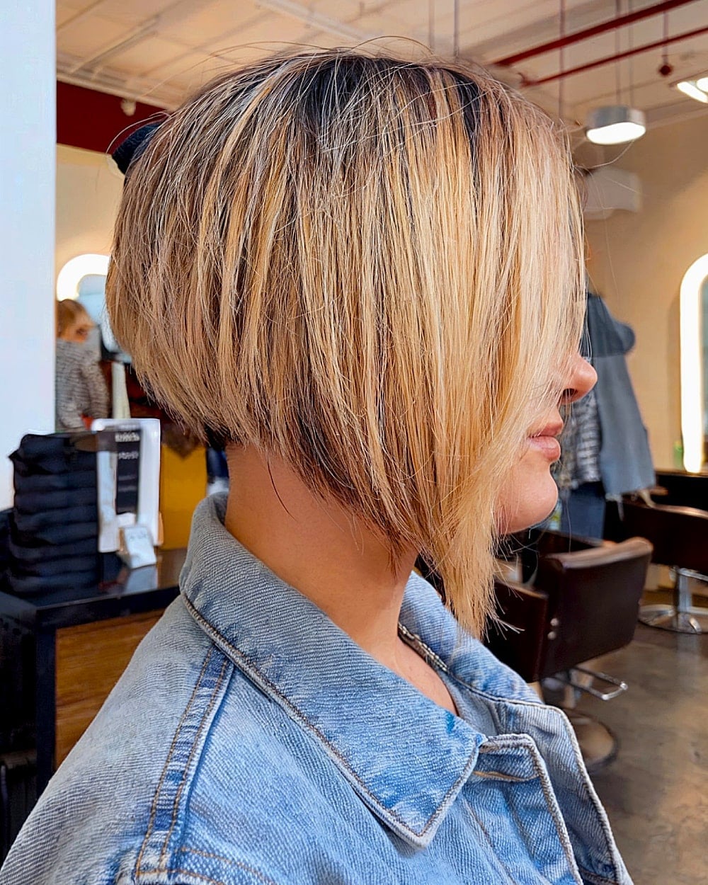 Blonde A-Line Bob With Angled Cut Blonde A-Line Bob With Angled Cut — Simple A-Line Bob