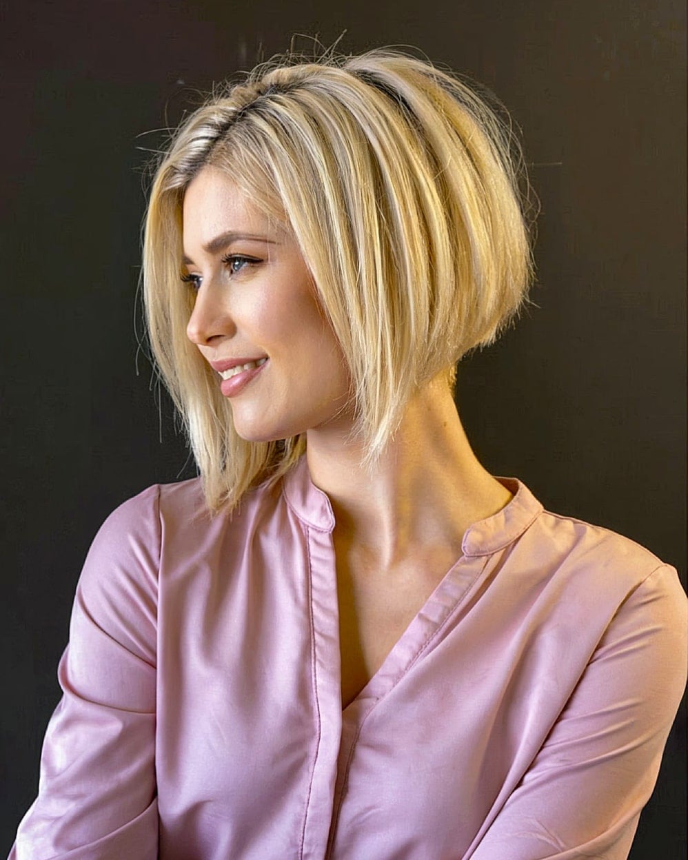Ash Blonde A-Line Bob With Angled Cut, Chin Ash Blonde A-Line Bob With Angled Cut, Chin — Simple A-Line Bob