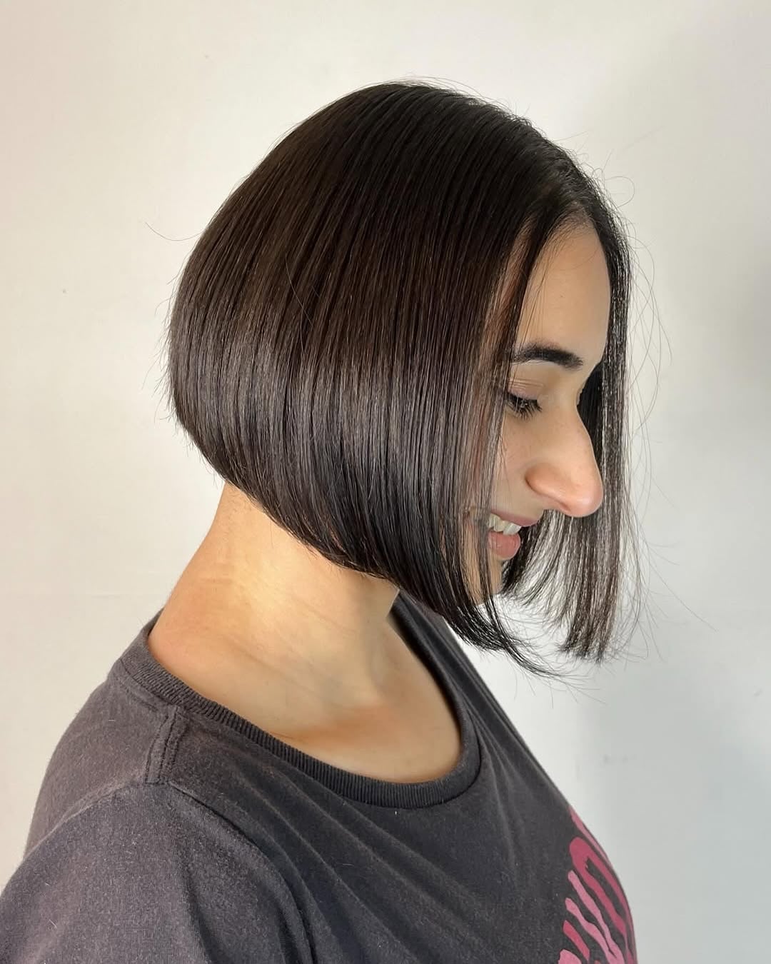 Sleek Dark Brown Chin Bob Side Profile Sleek Dark Brown Chin Bob Side Profile — Simple A-Line Bob