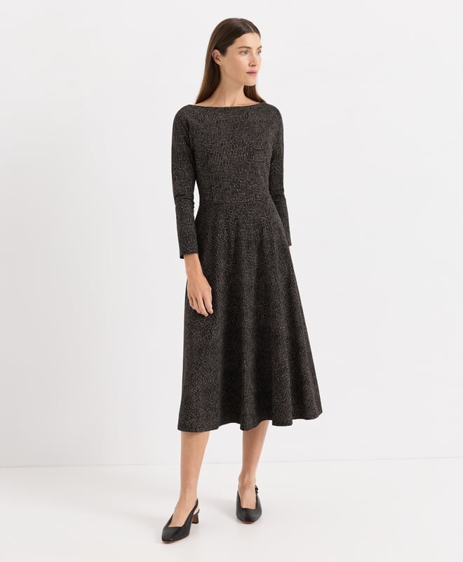 Gray Textured Knit A-line Midi Dress With Boat Neckline — Simple a Line Dresses