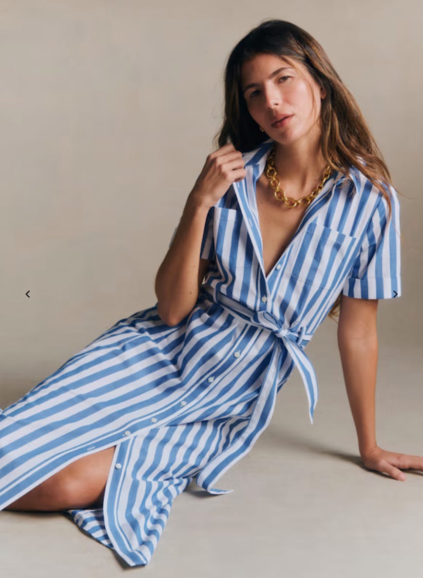 Blue Striped A-line Shirt Dress With Belt — Simple a Line Dresses