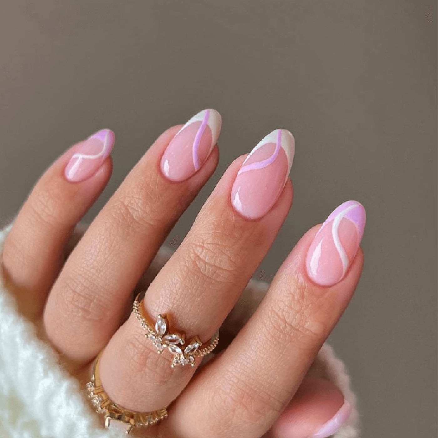 Lilac Line Accented French Tip Almond Lilac Line Accented French Tip Almond — Simple Almond French Tip Nails