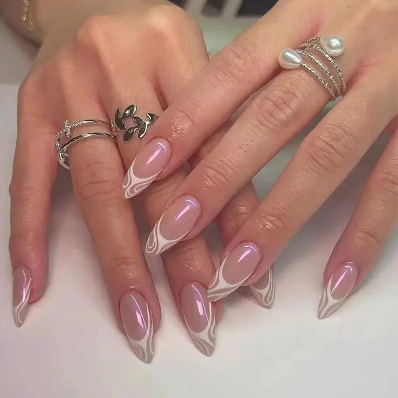 Abstract Line White French Tip Almond Abstract Line White French Tip Almond — Simple Almond French Tip Nails
